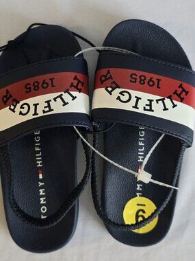 Tommy Hilfiger Toddler Slide Sandals Navy Red White Size 6 New